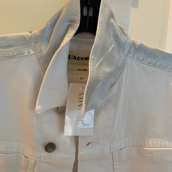 INTERMIX | L’AGENCE IRIDESCENT WHITE DENIM JACKET - Picture 1 of 7